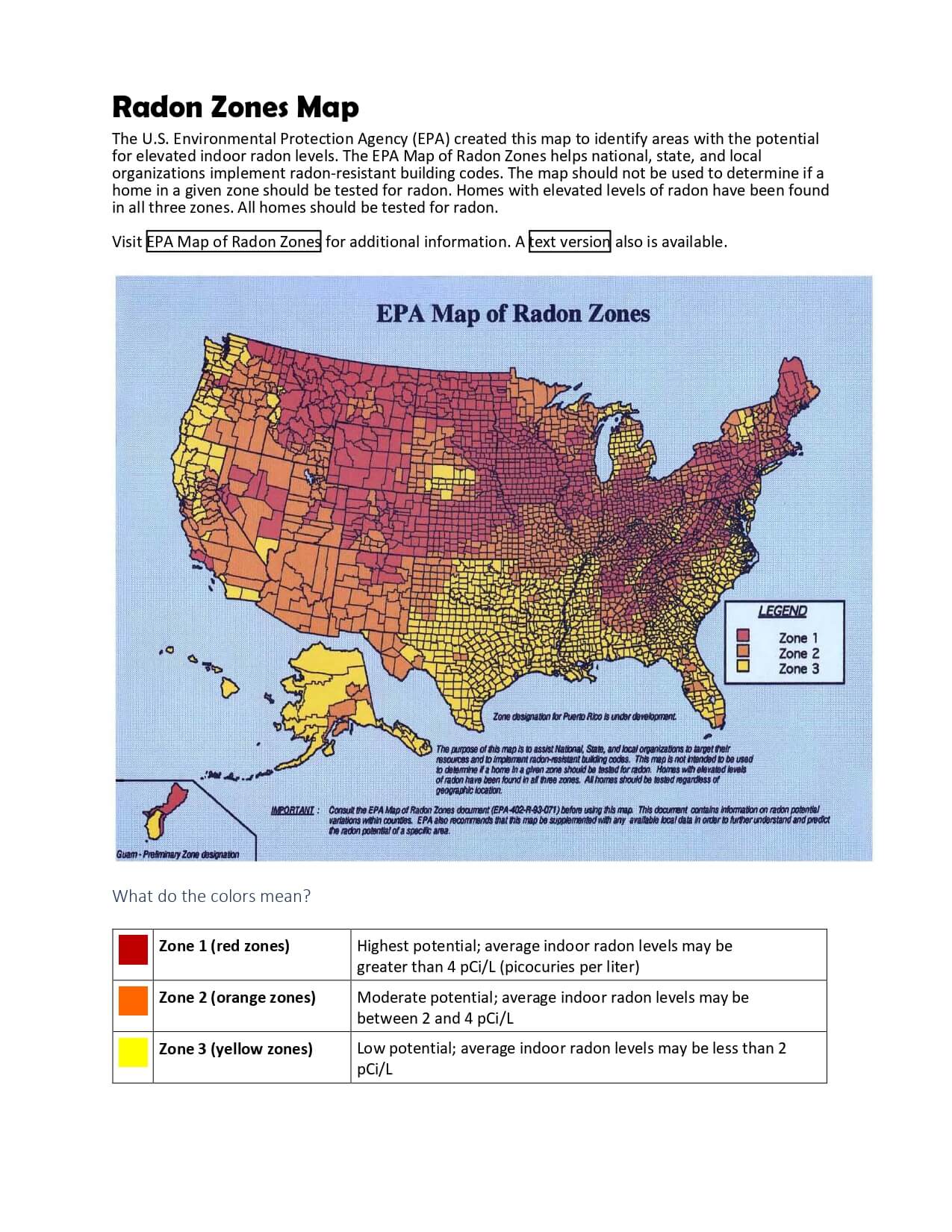 EPA Radon Zones Map